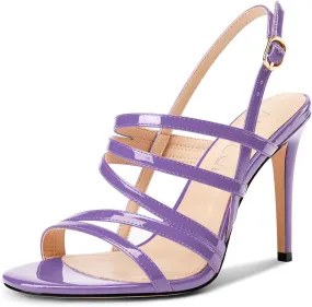 Aachcol Womens Open Toe Strappy High Heels Slingback Stiletto Heel Sandals Ankle Strap Party Dress Shoes 3.9 Inches Heels
