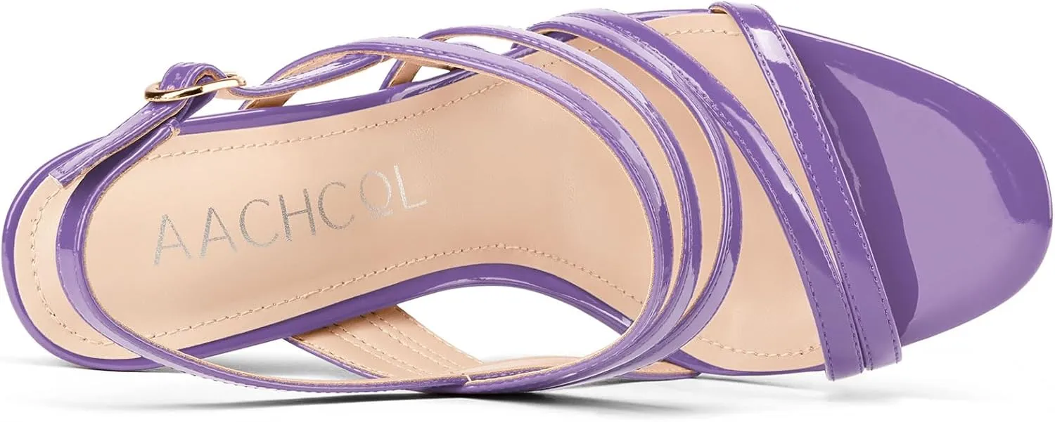 Aachcol Womens Open Toe Strappy High Heels Slingback Stiletto Heel Sandals Ankle Strap Party Dress Shoes 3.9 Inches Heels