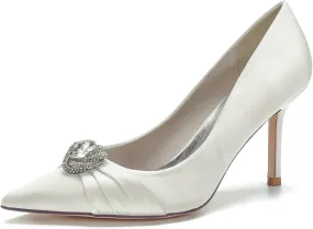 Bridal Shoes Women's Closed Toe Stiletto Bridal Evening Party Wedding Dress Shoes with Crystal,Ivory,9