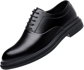 Classic Men's Leather Dress Shoes Mens Retro Comfortable Business Height Increasing Non-Slip Softsole Walking Oxford Shoes