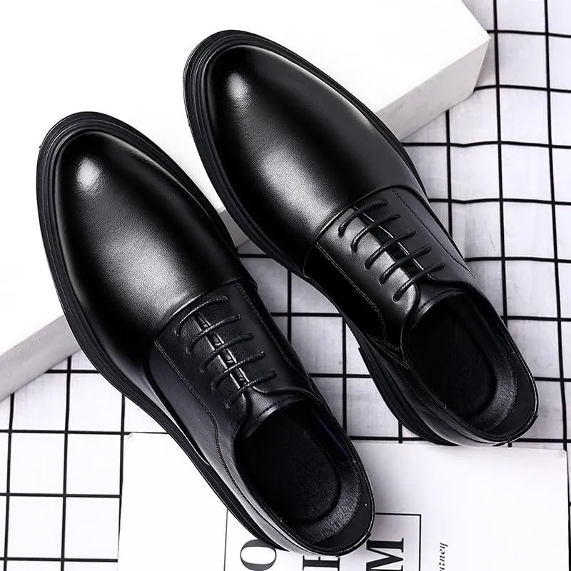 Classic Men's Leather Dress Shoes Mens Retro Comfortable Business Height Increasing Non-Slip Softsole Walking Oxford Shoes