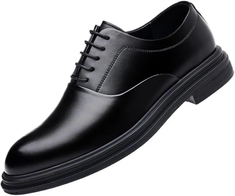 Classic Men's Leather Dress Shoes Mens Retro Comfortable Business Height Increasing Non-Slip Softsole Walking Oxford Shoes