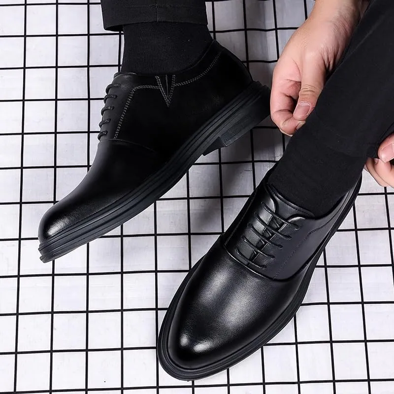 Classic Men's Leather Dress Shoes Mens Retro Comfortable Business Height Increasing Non-Slip Softsole Walking Oxford Shoes