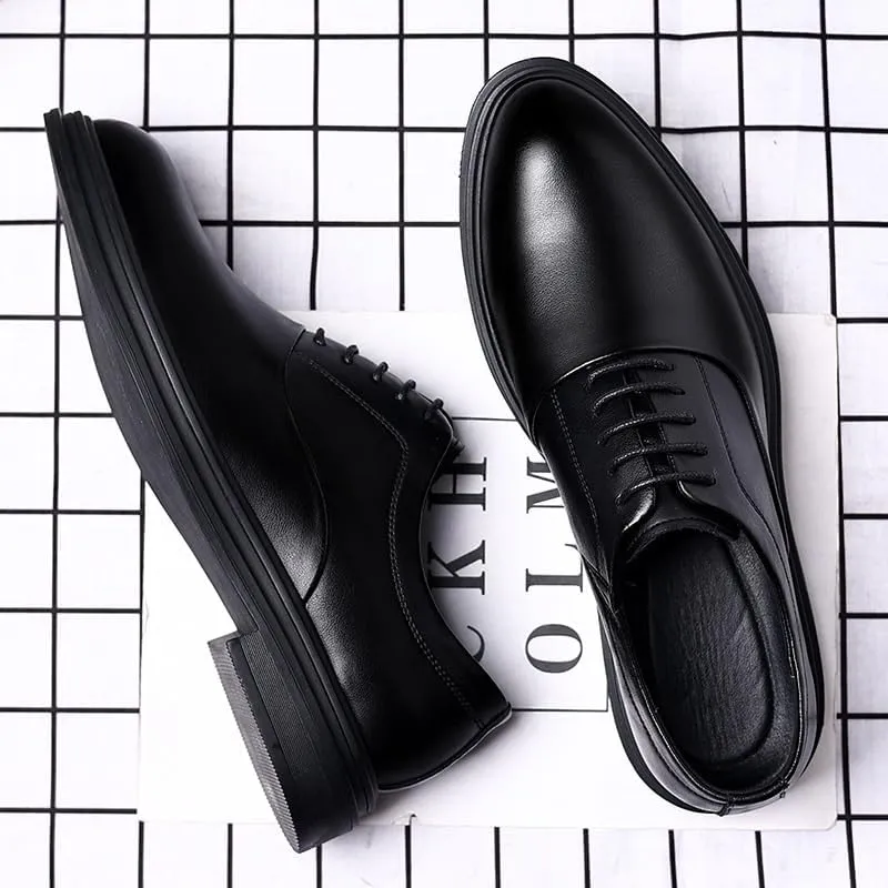 Classic Men's Leather Dress Shoes Mens Retro Comfortable Business Height Increasing Non-Slip Softsole Walking Oxford Shoes
