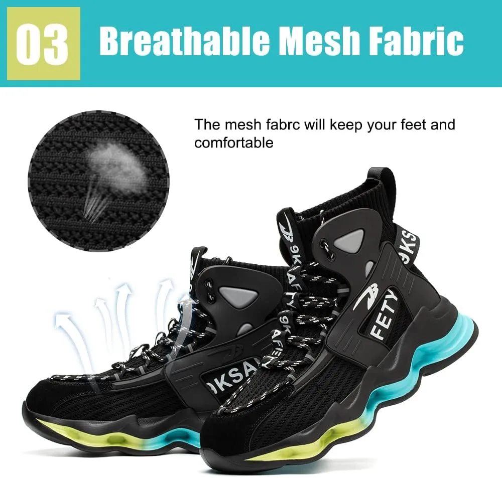 DRECAGE Steel Toe Boots Mens Womens Work Boots Breathable Knit Comfortable High top Safety Boots Construction Indestructible Working Shoes