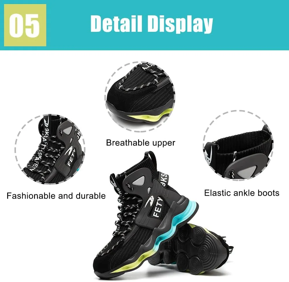DRECAGE Steel Toe Boots Mens Womens Work Boots Breathable Knit Comfortable High top Safety Boots Construction Indestructible Working Shoes