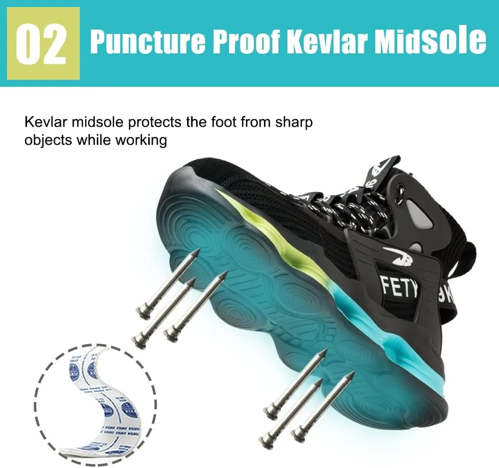 DRECAGE Steel Toe Boots Mens Womens Work Boots Breathable Knit Comfortable High top Safety Boots Construction Indestructible Working Shoes
