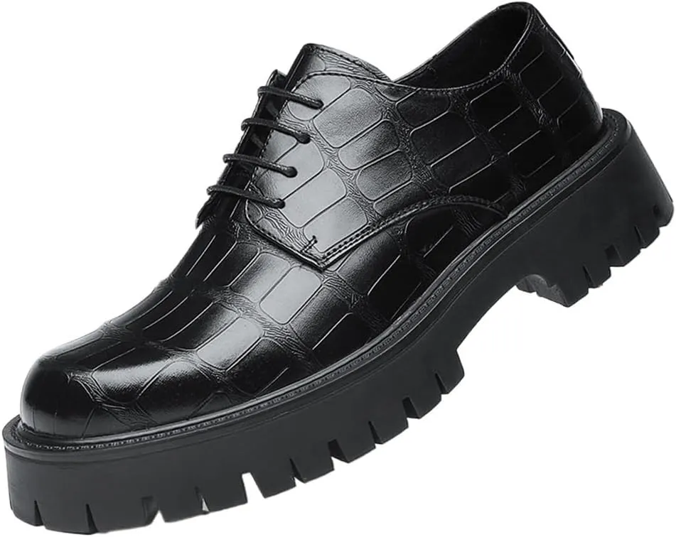 Formal Dress Shoes for Mens Lace-up Men Lace Up Oxford Shoes Casual Patent Leather Shoes Fashion Thick Bottom Business Comfy British Style Runway Show