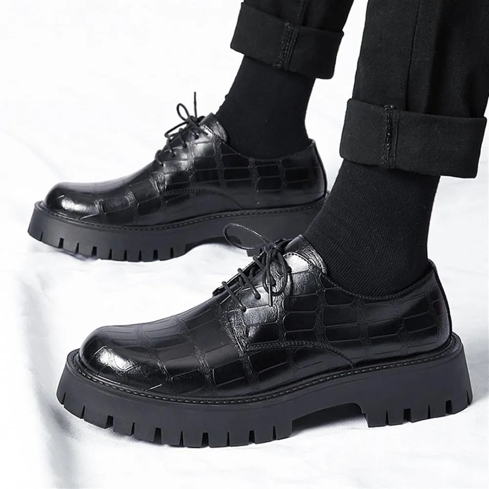 Formal Dress Shoes for Mens Lace-up Men Lace Up Oxford Shoes Casual Patent Leather Shoes Fashion Thick Bottom Business Comfy British Style Runway Show
