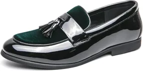 FOTN Mens Patent Leather Slip On Tassels Penny Loafers Luxury Two Tone Suede Dress Smoking Shoes for Business Party Wedding