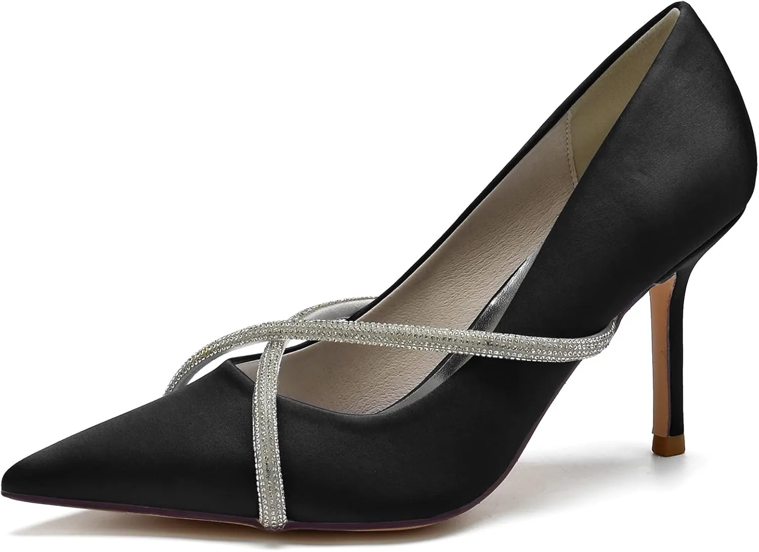FufoneUS Bridal Shoes Stilettos 3 Inch Slip on Formal Dress Shoes for Ladies Wedding Party Evening Work,Black,12