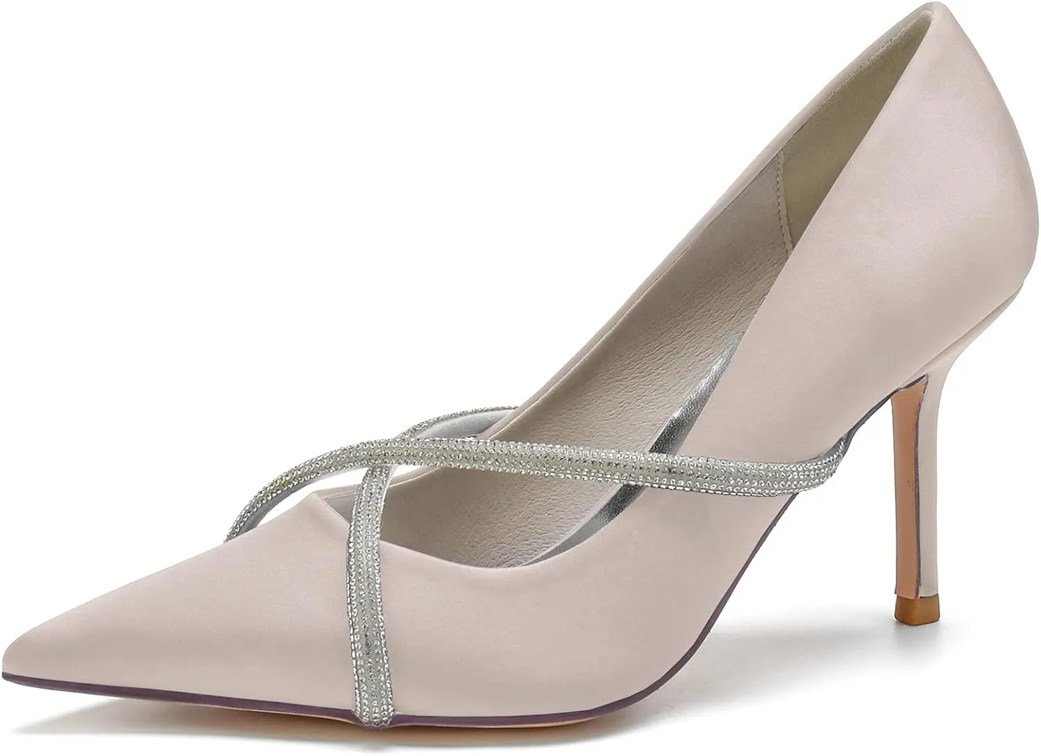 FufoneUS Bridal Shoes Stilettos 3 Inch Slip on Formal Dress Shoes for Ladies Wedding Party Evening Work,Champagne,11