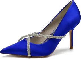 FufoneUS Bridal Shoes Stilettos 3 Inch Slip on Formal Dress Shoes for Ladies Wedding Party Evening Work,Royal Blue,8