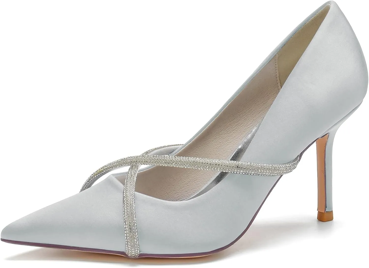 FufoneUS Bridal Shoes Stilettos 3 Inch Slip on Formal Dress Shoes for Ladies Wedding Party Evening Work,Silver,6