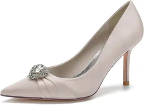 FufoneUS Bridal Shoes Women's Closed Toe Stiletto Bridal Evening Party Wedding Dress Shoes with Crystal,Champagne,8