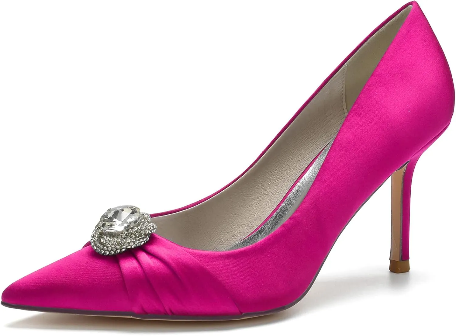 FufoneUS Bridal Shoes Women's Closed Toe Stiletto Bridal Evening Party Wedding Dress Shoes with Crystal,Rose red,10