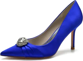 FufoneUS Bridal Shoes Women's Closed Toe Stiletto Bridal Evening Party Wedding Dress Shoes with Crystal,Royal Blue,10