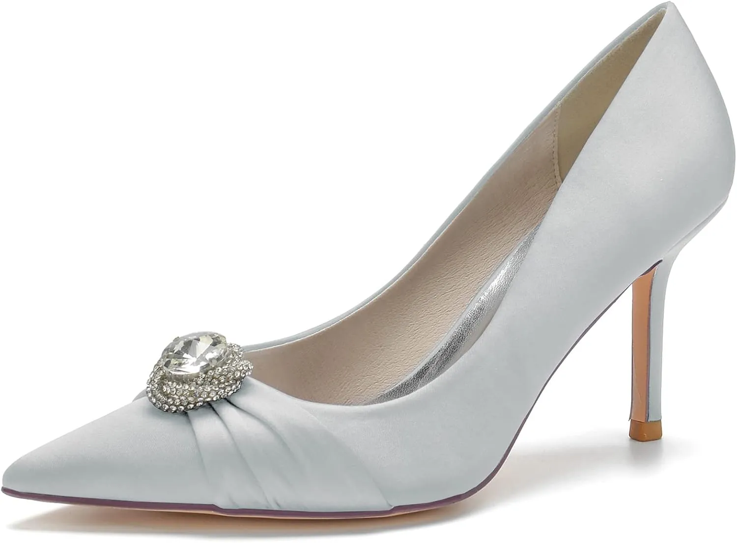 FufoneUS Bridal Shoes Women's Closed Toe Stiletto Bridal Evening Party Wedding Dress Shoes with Crystal,Silver,11