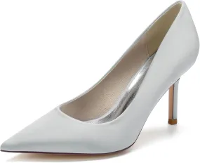 FufoneUS Wedding Bridal Shoes Women's Stiletto High Heel Dress Pumps Pointed Toe Evening Party Shoes,Silver,5