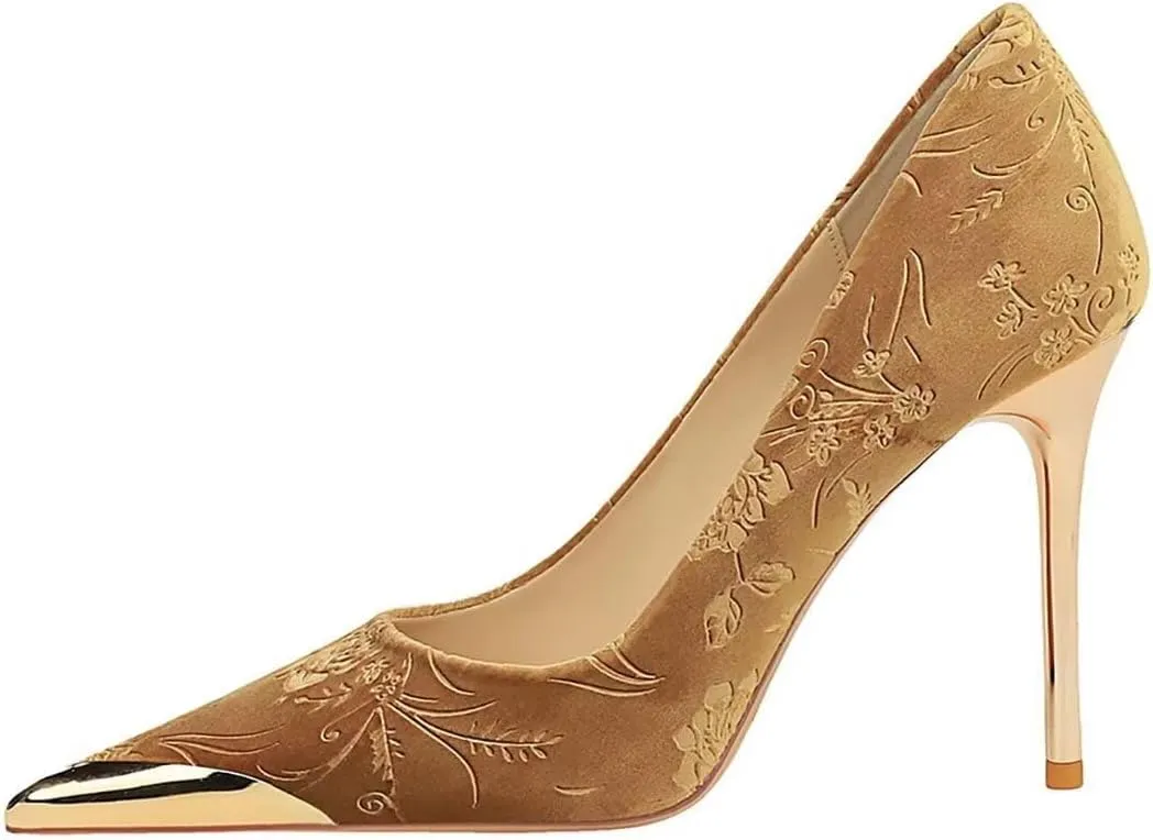 JOEupin Women Velvet Pointed Toe Heels Elegant Stiletto Ladies Pumps Party Dress Heels Work Office Shoes