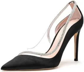 Lryweisy Women's High Heels Pumps Rhinestone Heels Closed Toe Heels for Women 4 Inch Stiletto Dress Wedding Party Pumps Shoes