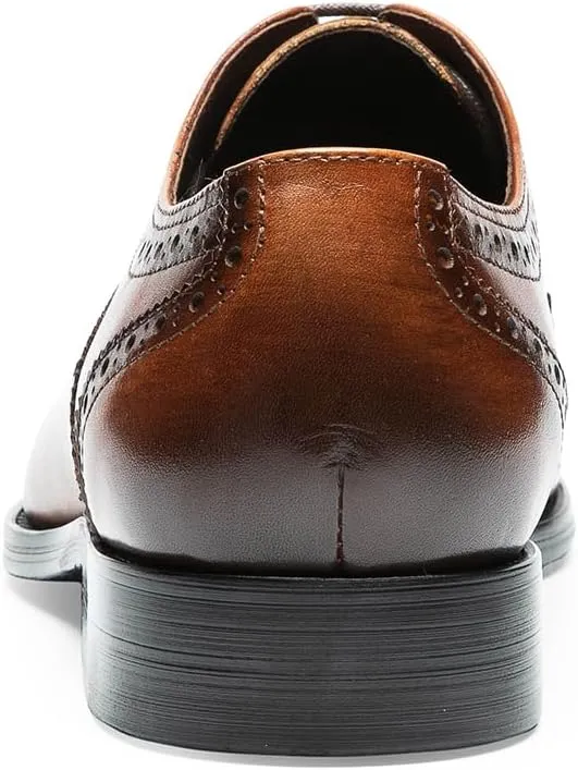Men's Dress Shoes - Cap Toe Brogue Oxfords in Genuine Leather | Classic Dress Shoes with Decorative Perforations