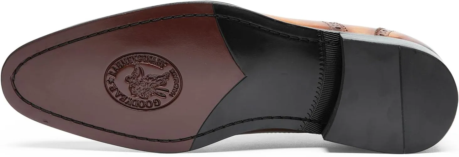 Men's Dress Shoes - Cap Toe Brogue Oxfords in Genuine Leather | Classic Dress Shoes with Decorative Perforations