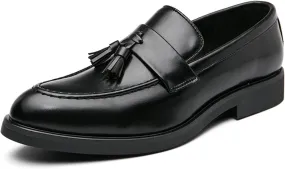 Men's Leather Tassels Slip-On Loafers Classic Penny Flats Smoking Loafers for Business Casual Dress Prom Party