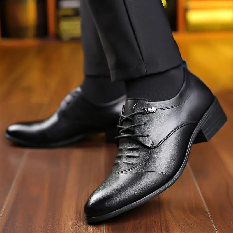 Men's Modern Derby Business Shoes - Genuine Leather Upper with Air-Cushioned Sole for Conference Meetings, Office Parties & Formal Occasions