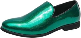 Men's Outdoor Dress Shoes - Slip-On Pointed Toe PU Leather, Burnished Finish, Anti-Slip Rubber Sole, Block Heel for Comfort & Style