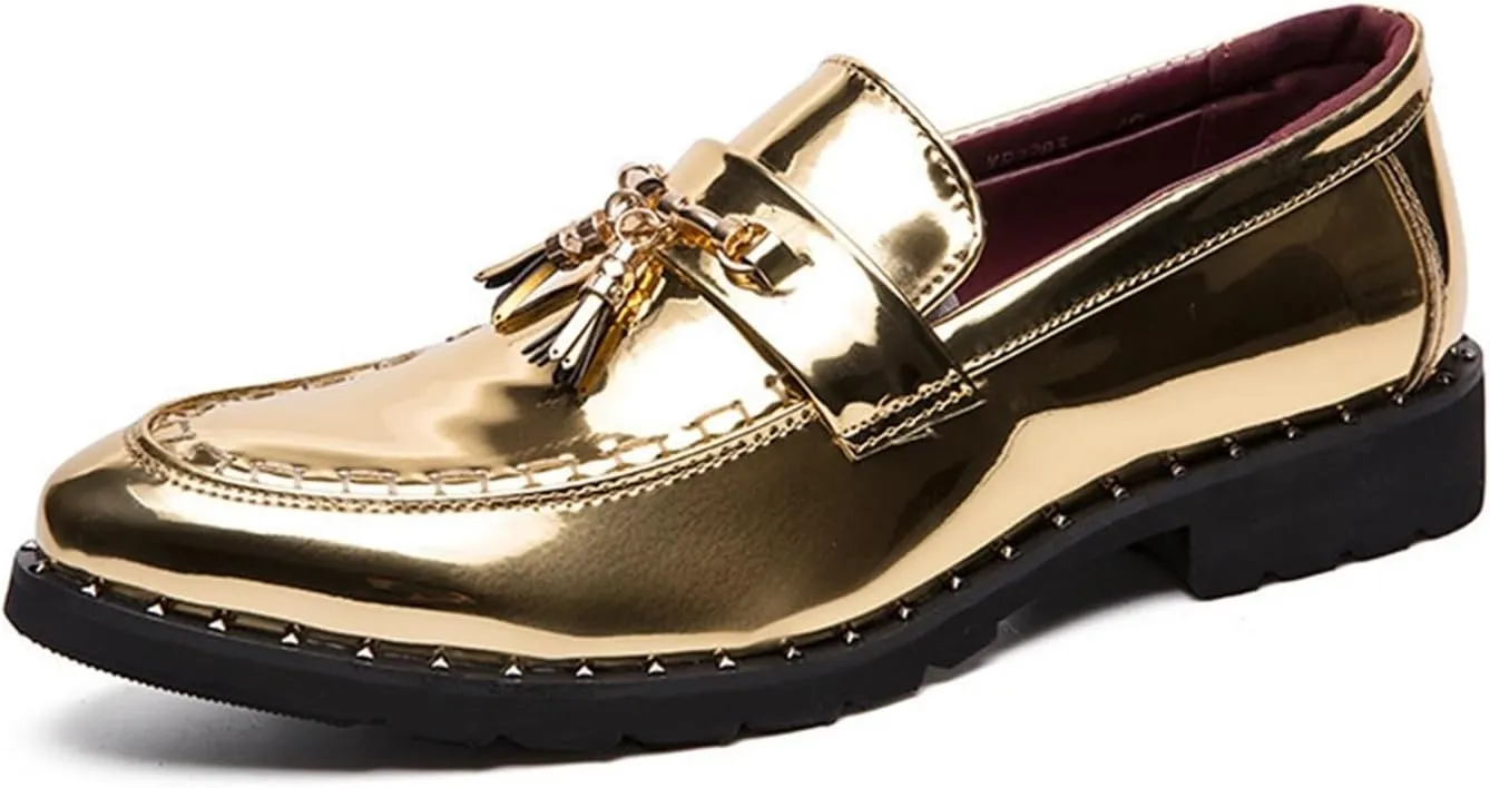 Men's Patent Leather Tassel Loafers Slip-On Dress Shoes Lug Sole Fashion Pointed Toe Walking Casual Formal Business Shoes for Men