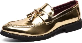 Men's Patent Leather Tassel Loafers Slip-On Dress Shoes Lug Sole Fashion Pointed Toe Walking Casual Formal Business Shoes for Men