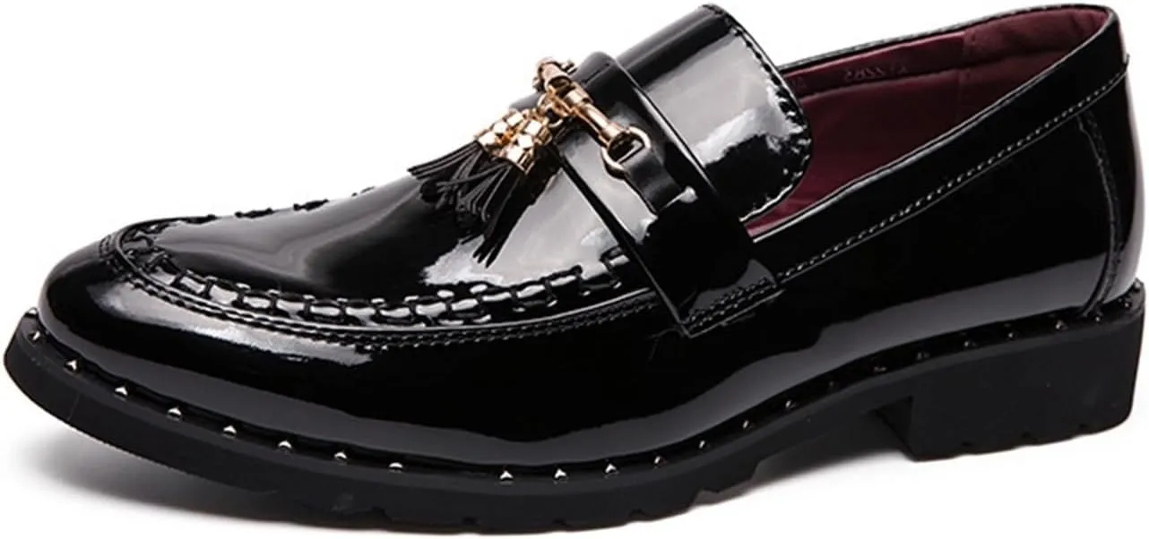 Men's Patent Leather Tassel Loafers Slip-On Dress Shoes Lug Sole Fashion Pointed Toe Walking Casual Formal Business Shoes for Men