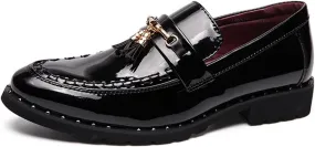 Men's Patent Leather Tassel Loafers Slip-On Dress Shoes Lug Sole Fashion Pointed Toe Walking Casual Formal Business Shoes for Men