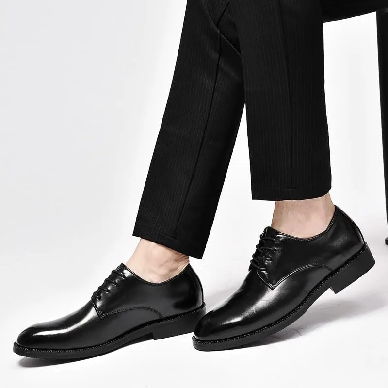 Men's Retro Pointed Chunky Heel Non-Slip Business Dress Shoes Men Genuine Leather Oxford Shoes(7.5)