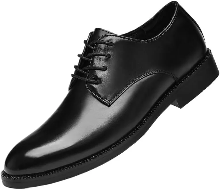 Men's Retro Pointed Chunky Heel Non-Slip Business Dress Shoes Men Genuine Leather Oxford Shoes(7.5)