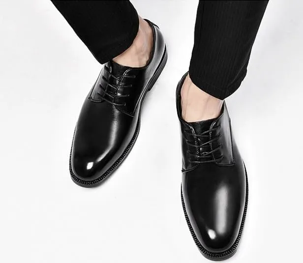 Men's Retro Pointed Chunky Heel Non-Slip Business Dress Shoes Men Genuine Leather Oxford Shoes(7.5)