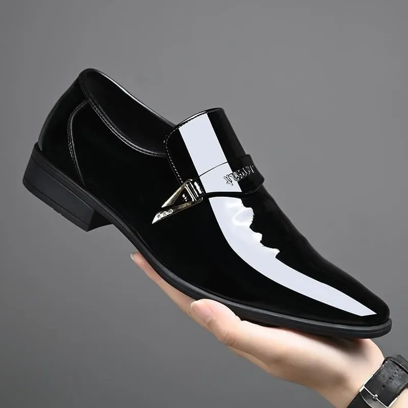 Men's Slip-On Leather Oxford Shoes Classic Pointed-Toe Low Top Block High Heel Shoes Fashion Breathable Prom Business Wedding Dress Shoes