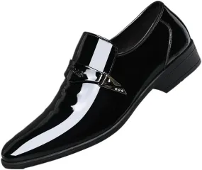 Men's Slip-On Leather Oxford Shoes Classic Pointed-Toe Low Top Block High Heel Shoes Fashion Breathable Prom Business Wedding Dress Shoes