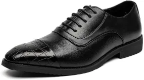 Men's Vintage Leather Platform Oxfords - Classic Lace Up Breathable Business & Wedding Dress Shoes Non-Slip Derby for Men
