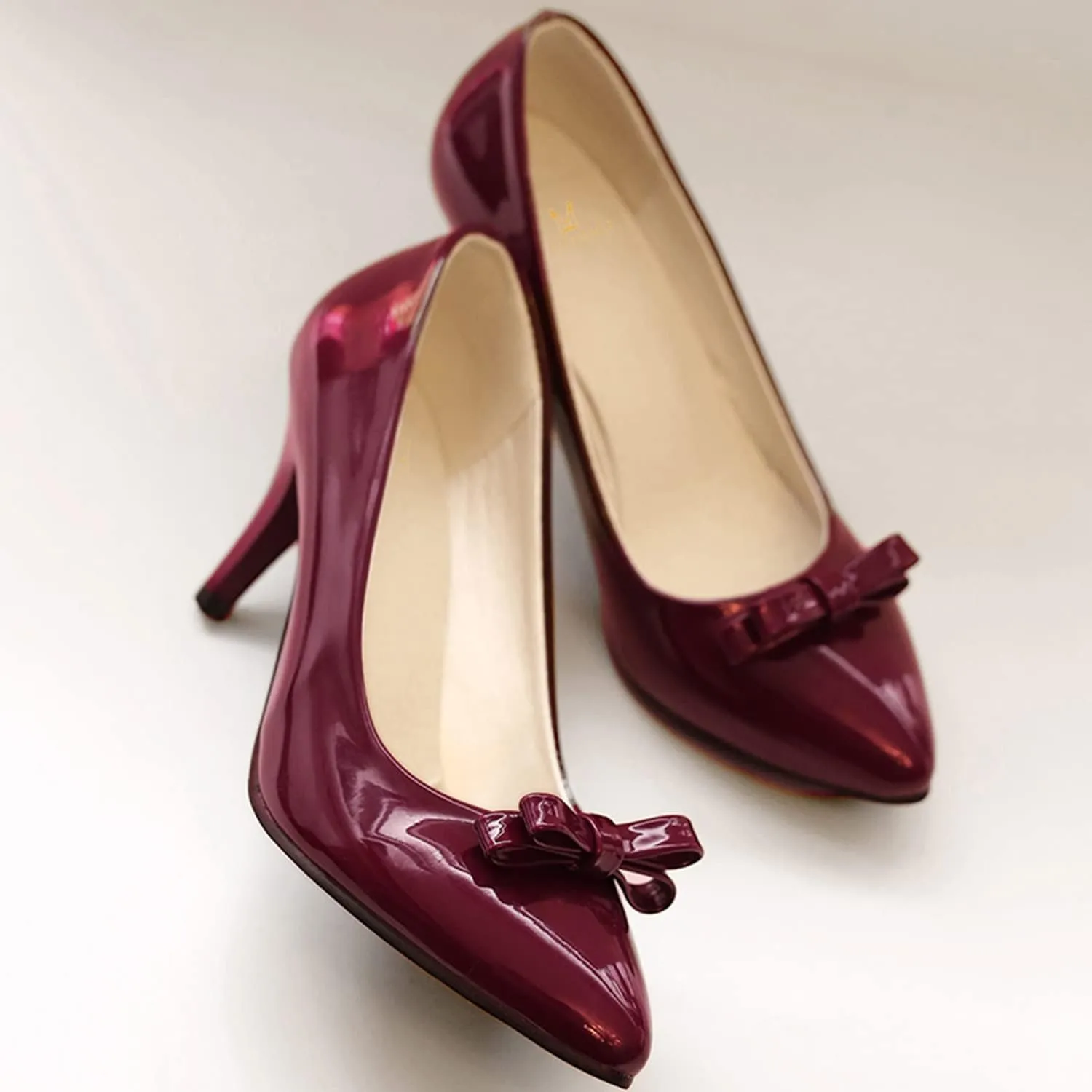 MOOMMO Sexy Pointed Toe Stiletto Heels Bow for Women Slip On Patent Leather Pumps Bow Knot Cute 3 Inch Mid Heel Dress Shoes Wedding Bridal Evening Party Stilettos Sandals Comfort Chic 4-11 M US