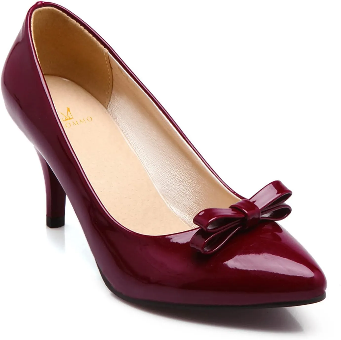MOOMMO Sexy Pointed Toe Stiletto Heels Bow for Women Slip On Patent Leather Pumps Bow Knot Cute 3 Inch Mid Heel Dress Shoes Wedding Bridal Evening Party Stilettos Sandals Comfort Chic 4-11 M US