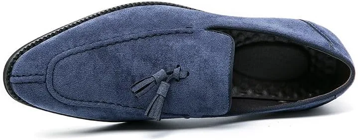 Santimon Mens Dress Shoes Tassels Suede Formal Loafers for Men Vintage Slip-on Loafer Smoking Slipper Casual Shoes