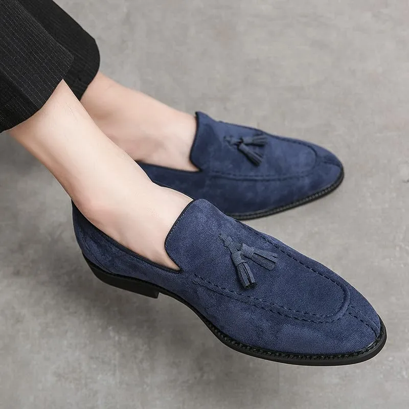 Santimon Mens Dress Shoes Tassels Suede Formal Loafers for Men Vintage Slip-on Loafer Smoking Slipper Casual Shoes