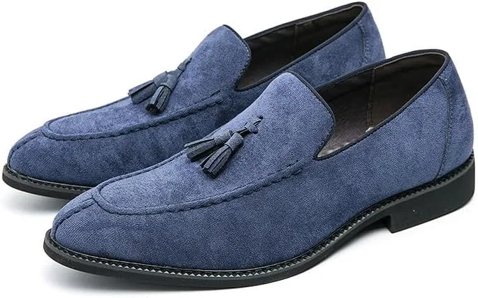 Santimon Mens Dress Shoes Tassels Suede Formal Loafers for Men Vintage Slip-on Loafer Smoking Slipper Casual Shoes