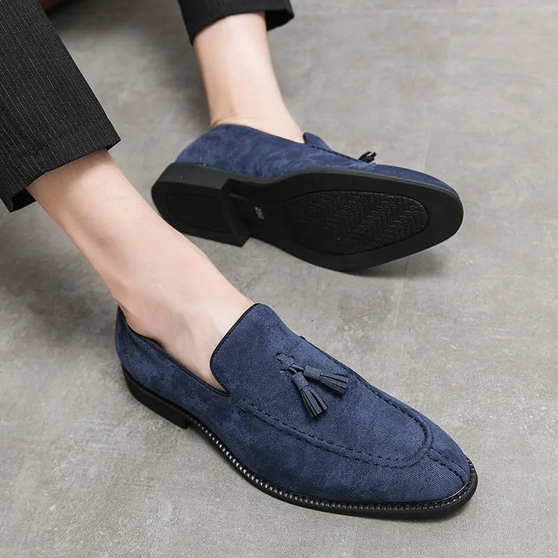 Santimon Mens Dress Shoes Tassels Suede Formal Loafers for Men Vintage Slip-on Loafer Smoking Slipper Casual Shoes