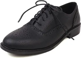 SHODENSE Women lace Up Oxford Loafers Low Chunky Heel Perforated Oxfords Brogue Wingtip Vintage Round Toe Saddle Shoes 2 Block Heel Dress Pumps Matte Office Ladies Retro Classic Comfy 5-10 M US