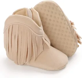 SOFMUO Baby Girls Cowboy Tassel Boots with Side Zipper Moccasins Non Slip Infant Booties Suede Toddler First Walker Shoes