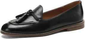 TinaCus Handmade Women's Genuine Leather Vintage Tassels Slip On Round Toe Loafers Flats Shoes