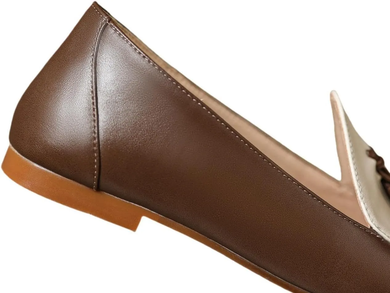 TinaCus Women's Genuine Leather Square Toe Two-Tone Tassels Handmade Slip On Loafers Flats